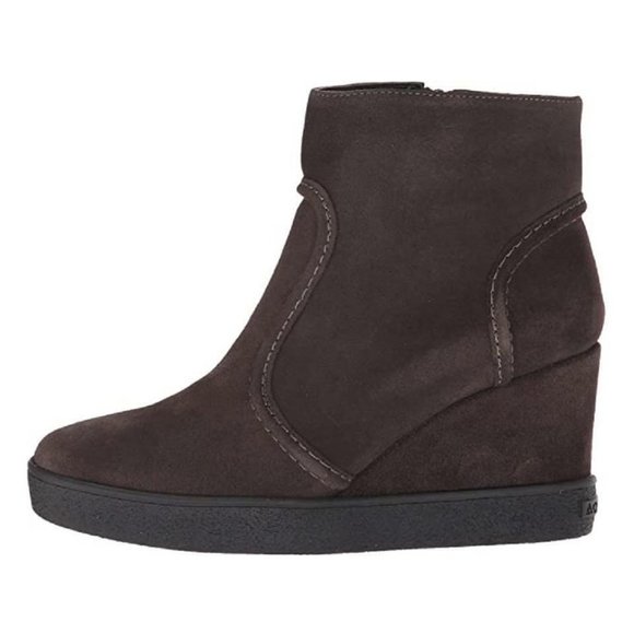 NIB Aquatalia 7.5/8 Shearling Fur Lined Grey Suede Camellia Wedge Ankle Boots - Picture 4 of 10